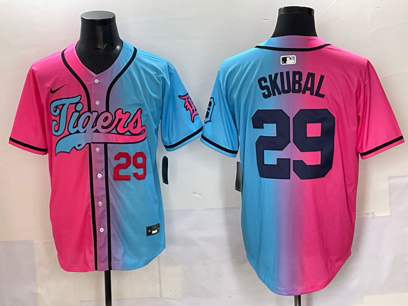 Men 2025 Detroit Tigers #29 Skubal Blue pink Game Nike MLB Jersey style 03
